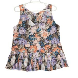 Rebecca Taylor Floral Silk Sleeveless Pleated Top - Size 8 - Elegant